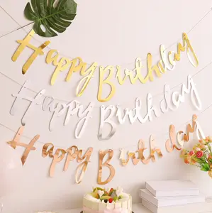 Selamat Ulang Tahun Kertas Spanduk Balon Bendera Garland Anak Ulang Tahun DIY Menggantung Dekorasi Pesta Perlengkapan Spanduk Bendera Baby Shower