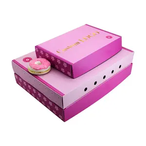 Wholesale Gold Foiling Snack Food Packaging Box Custom White Craft Pink Shipping Party 12 Dessert Bakery Donut Paper Box