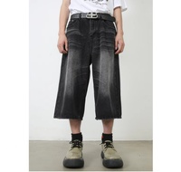 Short en jean délavé rétro pour homme, jean trois-quarts à jambes larges, pantalon droit ample, style décontracté d'été tendance