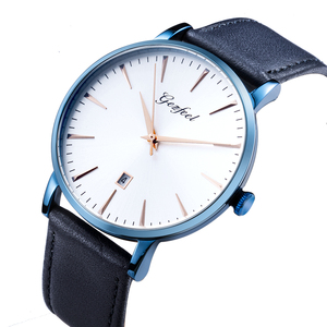 Montre classique pour homme avec cadran Sunray, montre à quartz Miyota 2115 avec calendrier, bracelet en cuir véritable, montre-bracelet étanche pour affaires - Product Image 1