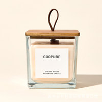 Nouveau porte-bougie en verre transparent carré de 300 ml/640 ml, luxueux pot carré pour bougie parfumée avec couvercle en bois d'acacia