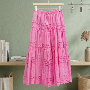 Falda Casual de Rayón Rosa de Alta Calidad para Mujer, Corte en A, con Decoración de Borlas, Cintura Elástica, Larga hasta el Suelo, Lavable - Product Image 2