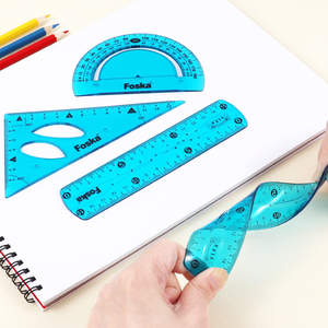 Regla de Doble Escala de 15 cm / 6 Pulgadas, Flexible, con Regla Recta 30 ° Regla Triangular y 180° °   Transportador para Medir Objetos Circulares - Product Image 1