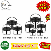 Ensemble de casseroles isothermes portables classiques haut de gamme en acier inoxydable avec poignée, 3 ou 5 pièces, double référence, couvercle en dôme noir et argent miroir