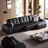 Sofá Modular Inteligente de Cuero Genuino Suave y Moderno, Sofá Cama Eléctrico Multifuncional Retráctil