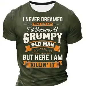 Grumpy Old Man Pattern Print Men's stock T-shirt, Graphic Tee Men's Summer Clothes, Men's Outfits