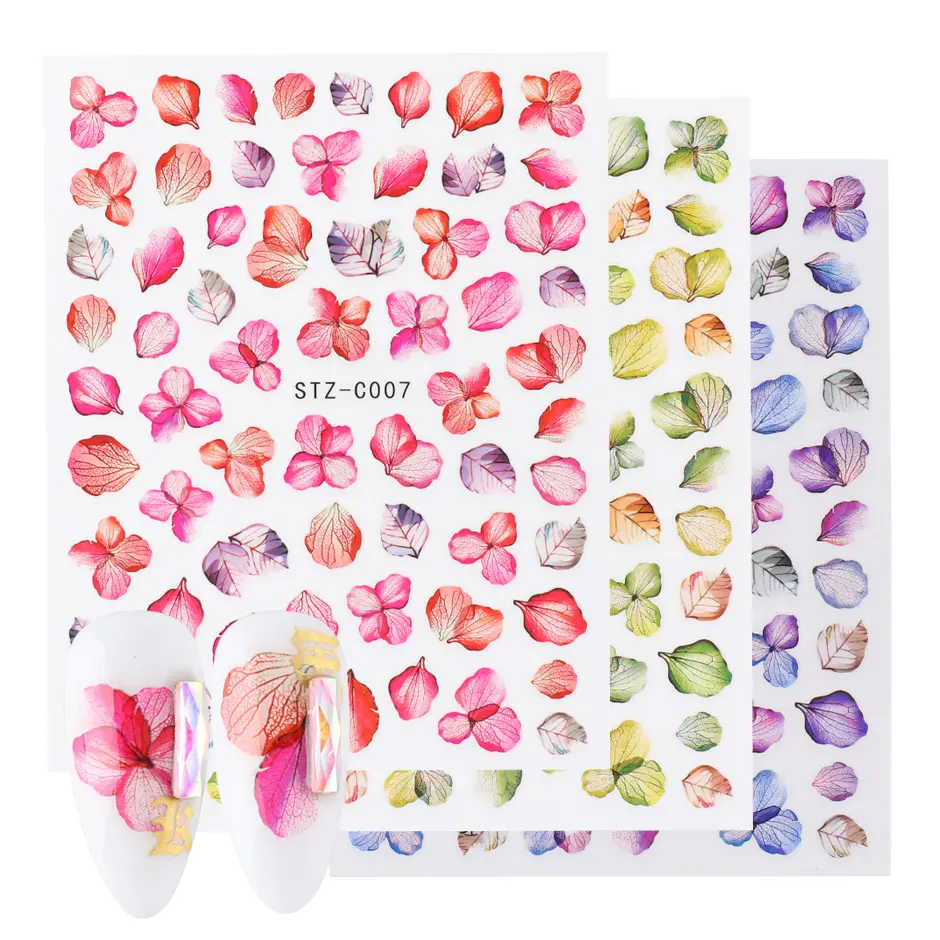Pegatinas de flores para decoración de uñas, hojas de flores, Sakura, Margarita, lavanda