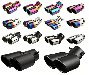 Universele roestvrijstalen uitlaatdemper met dubbele uitlaatpijp voor decoratie en modificatie van de uitlaatpijp - Product Image 1