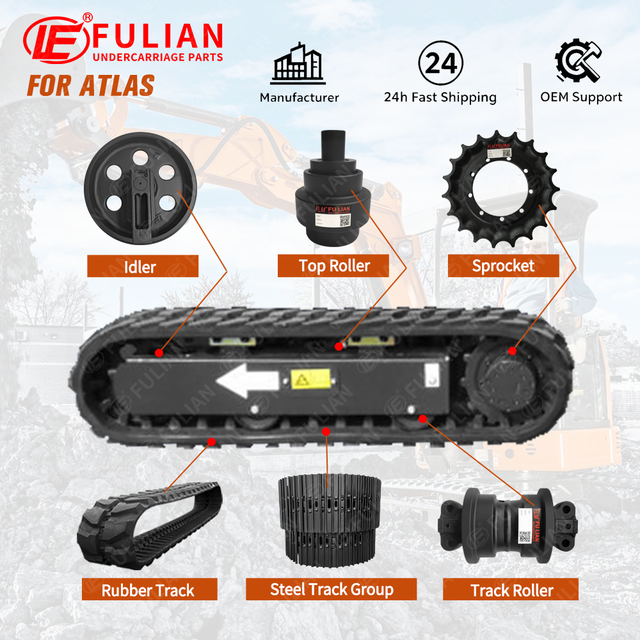 Mini Excavator Undercarriage Parts Steel Track Group Idler Carrier Roller Sprocket Rubber Track Top Roller for Atlas AC Series
