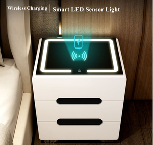 YQ FOREVER Modern Wooden <strong>Smart</strong> Bedside Table Cabinet with Touch Screen Light 3 Drawers for Home Living Bedroom <strong>Furniture</strong> - Product Image 3