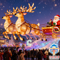 Conjunto de Decoración Festiva para Exteriores con Trineo de Papá Noel y Renos de Seda Hechos a Mano, Linterna Gigante Iluminada con LED para Exhibición Navideña