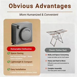 Corde à linge rétractable portable en acier inoxydable, murale, multifonctionnelle pour intérieur et balcon – Meilleure vente - Product Image 3