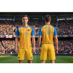 Дышащий, легкий, быстросохнущий комплект футбольной формы из 100% полиэстера с возможностью нанесения индивидуального имени, летний мужской футбольный комплект с коротким рукавом - Product Image 2