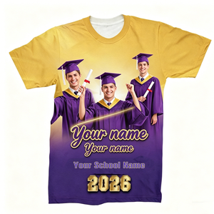 T-shirt personnalisé pour la remise des diplômes 2026 – Nom et photo sur mesure, impression 3D intégrale, grande taille, manches courtes, pour homme - Product Image 3