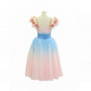 Robe de ballet rose et bleu dégradé pour filles, costume de danse féerique pour enfants, longue jupe en tulle avec appliques florales 3D pour Coppelia - Product Image 5