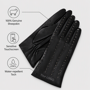 <span class=keywords><strong>Gants</strong></span> en cuir de mouton pour femmes avec logo personnalisé, chauds pour l'hiver, <span class=keywords><strong>cloutés</strong></span>, compatibles avec les écrans tactiles, imperméables, pour la conduite - Product Image 3