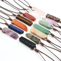 Collier pendentif pilier noué en pierre naturelle faite à la main, quartz rose, améthyste, ambre, cristal brut, forme rectangulaire irrégulière, pour la guérison