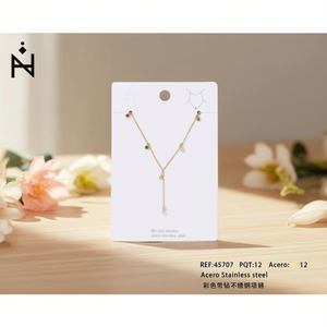 Collana Lunga in Acciaio Inossidabile con Piccolo Ciondolo in Zircone, Collane alla Moda con Perline - Product Image 3