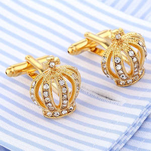Boutons de <span class=keywords><strong>manchette</strong></span> rétro pour <span class=keywords><strong>chemise</strong></span> française, style costume <span class=keywords><strong>homme</strong></span>, motif diamant bleu, avec cristaux et strass en laiton argenté et doré, motif couronne - Product Image 2