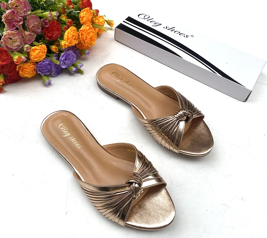 Olegshoes sandal mewah untuk wanita, sandal selop datar desainer baru 2023, sepatu jalan wanita, sepatu kustom diterima