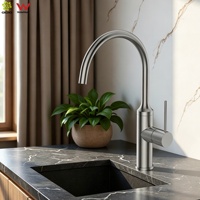 Robinet de cuisine en acier inoxydable 304, fin, avec bec pivotant, pour eau froide et chaude, design goutte d'eau