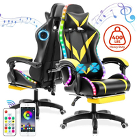 Chaise de jeu la moins chère en gros, chaise de jeu de course moderne à dossier haut avec lumière LED, chaise pivotante RVB avec repose-pieds et haut-parleurs