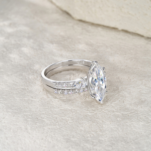 Set di gioielli da sposa con taglio Marquise Moissanite a doppio cerchio da sposa S925 anello nuziale placcato in oro Sterling Silver - Product Image 4