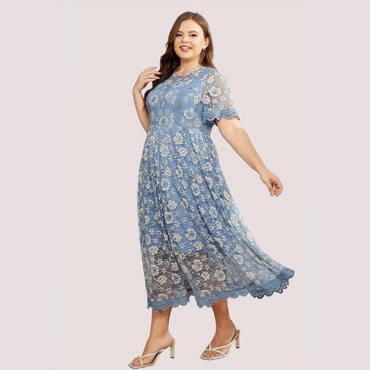 chinese dress ladies Women's Plus Size Curve Party Dress Solid Color Crew Neck Lace 3/4 Len –  JiMiss Dresses main image 1