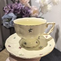 Ensemble de 6 tasses à café en céramique vintage à motif floral avec soucoupes, bordure dorée, bord festonné, style européen, pour le thé de l'après-midi, le lait, la maison