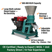 Machine à granulés d'aliments pour animaux automatique à moteur diesel en fonte, pour volailles, 80-100 kg/h, multi-granulés 2-8 mm, garantie 1 an, neuve