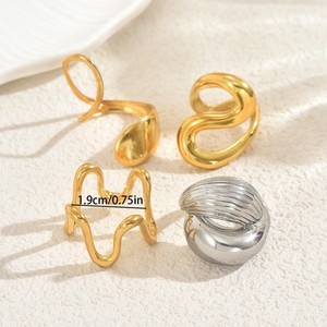 Geometric Open <b>Ring</b> Set U Shaped Gold <b>Silver</b> <b>Plain</b> Band Women's Fashion Jewelry Gift JZ1418 - Product Image 4