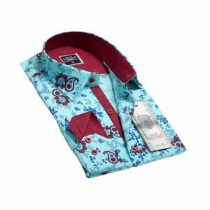 Ice Blue Floral Men Shirt Dress Shirts Casual Shirts 100% Cotton Floral Pattern Long Sleeve Full Sleeve Length Other Fabric - Product Image 2