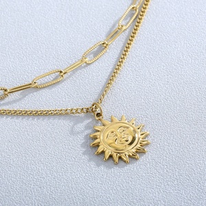 Hot Sales 2 Layer Necklace Sun Flower Pendant Face Pendant <b>Choker</b> Set Jewelry Necklace - Product Image 2