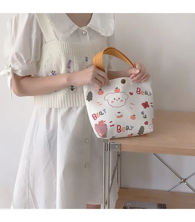Sacola de compras portátil para crianças, sacola de mão de lazer em tela de pato fofo com estampa japonesa personalizada