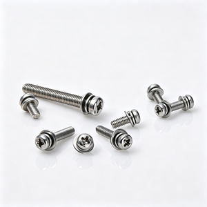 Small Cheese Head Combination <b>Screw</b> with Plain & Spring Washer Nickel Metric M3 Coarse Thread Class 8.8 - Product Image 2