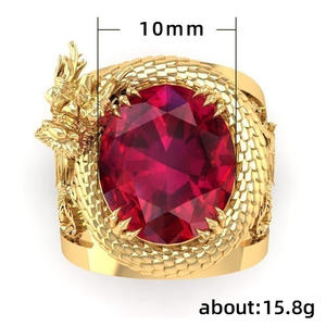 Bague de cocktail pour homme H172, dragon doré, serti de rubis ovales, pierre naturelle, motif animal, bijou cadeau - Product Image 4
