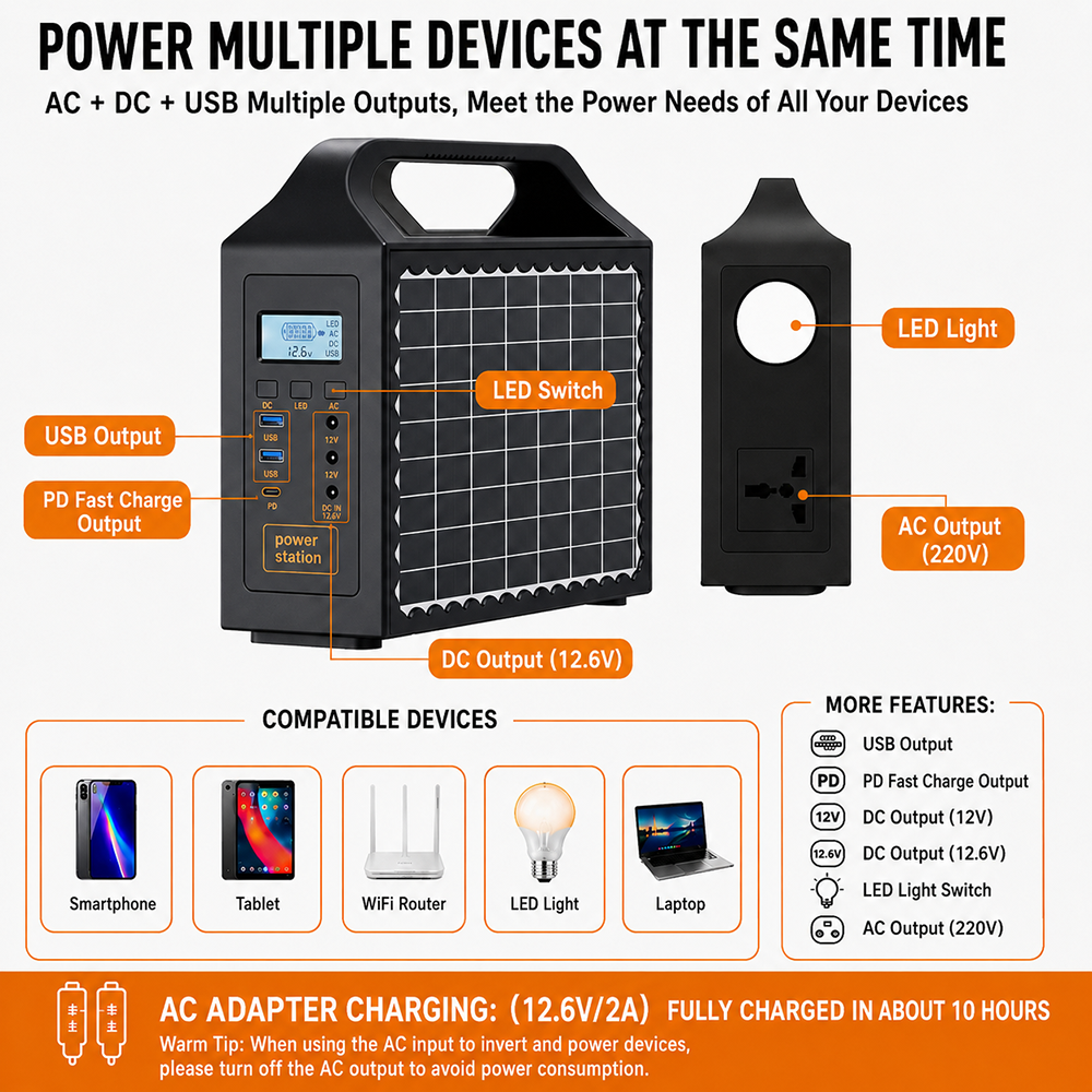 Foldable Solar Panel Power Station 200W 153Wh LiFePO4 Portable Battery Generator 12V DC Output 50/60Hz DT-200W02S Outdoor · image 2