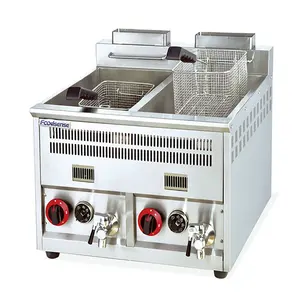 वाणिज्यिक रसोई उपकरण 2-टैंक 2-टोकरी गैस फ्रायर वैट के लिए बिक्री