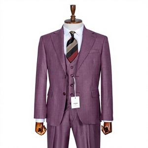 Men's Purple Viscose/Polyester Blend Three-Piece <b>Suit</b> Double Breasted Mandarin Collar Business Formal Wear Plus Size - Product Image 1
