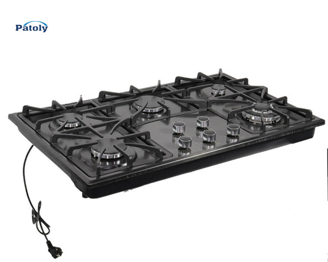 Manufacturers Low Priced Rolled Tempered Glass 5 Burners Gas Stoves With Built in Stainless Steel Panels 4 Burners Gas Hob