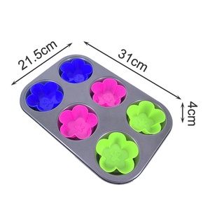 Molde <span class=keywords><strong>para</strong></span> Muffins de Acero al Carbono Antiadherente de 6 Tazas con 6 Moldes de Silicona Reutilizables, Juego de Utensilios <span class=keywords><strong>para</strong></span> Hornear Premium <span class=keywords><strong>para</strong></span> Cupcakes y Muffins - Product Image 3