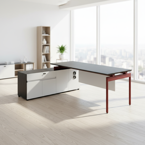 مكتب مكتبي قابل للطي متوسط الحجم، هيكل خشبي متين، إطار من الألومنيوم، مساحة تخزين داخلية، مكتب مكتبي عصري - Product Image 2