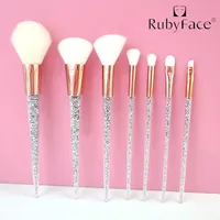 Ensemble de 7 pinceaux de maquillage avec manche en cristal scintillant, pinceaux pour poudre, blush, contour, fard à paupières, pinceaux de mélange, kit avec virole en or rose, cadeau