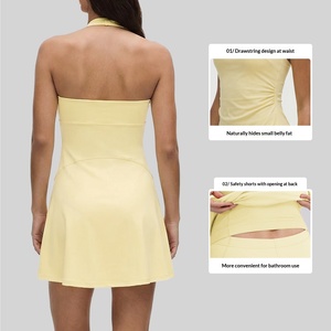 Combinaison de yoga à suspendre au cou pour femme avec coussinets de poitrine anti-exposition, justaucorps de sport léger et respirant, robe de tennis d'été - Product Image 3