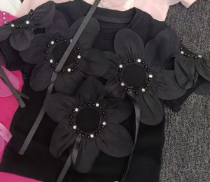 T-shirt d'été en coton à manches courtes pour filles, avec perles mignonnes, col polo, motif 3D, séchage rapide et respirant - Product Image 5