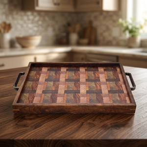 Bandeja de Servir de Madera Multifuncional, Ecológica, Duradera y de Lujo, Hecha a Mano, con Asa de Latón Cepillado, Diseño Sólido, Apta para Lavavajillas - Product Image 1