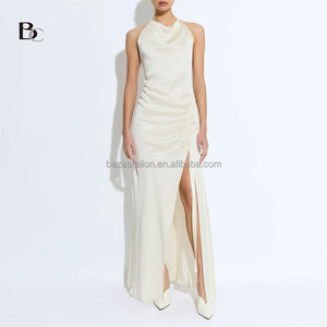 Abito da sera lungo <span class=keywords><strong>in</strong></span> <span class=keywords><strong>taffetà</strong></span> di seta con collo a cappuccio <span class=keywords><strong>in</strong></span> raso solido intrecciato di alta qualità, all'ingrosso, OEM/ODM, produzione di lusso per boutique - Product Image 3