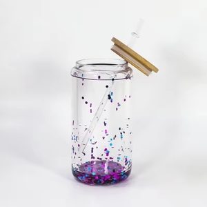 Bicchiere in Vetro Riutilizzabile per Sublimazione 16oz Trasparente a Doppia Parete con Coperchio in Legno Logo Personalizzabile Design Contemporaneo - Product Image 5
