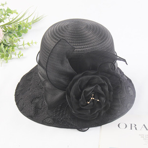 Fufan verano Organza <span class=keywords><strong>encaje</strong></span> flor pequeña maceta al aire libre señoras moda todo-fósforo sombrero <span class=keywords><strong>de</strong></span> playa - Product Image 2