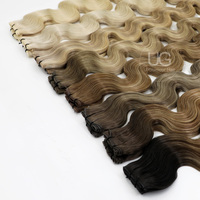U Glamour Extensions de cheveux russes Remy de qualité salon, pointes épaisses, cuticules intactes, double trame machine, ondulation naturelle